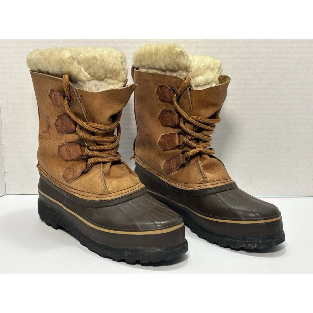Sorel Caribou Alpine Boots Womens 6 Brown Leather Canada Duck Winter Snow